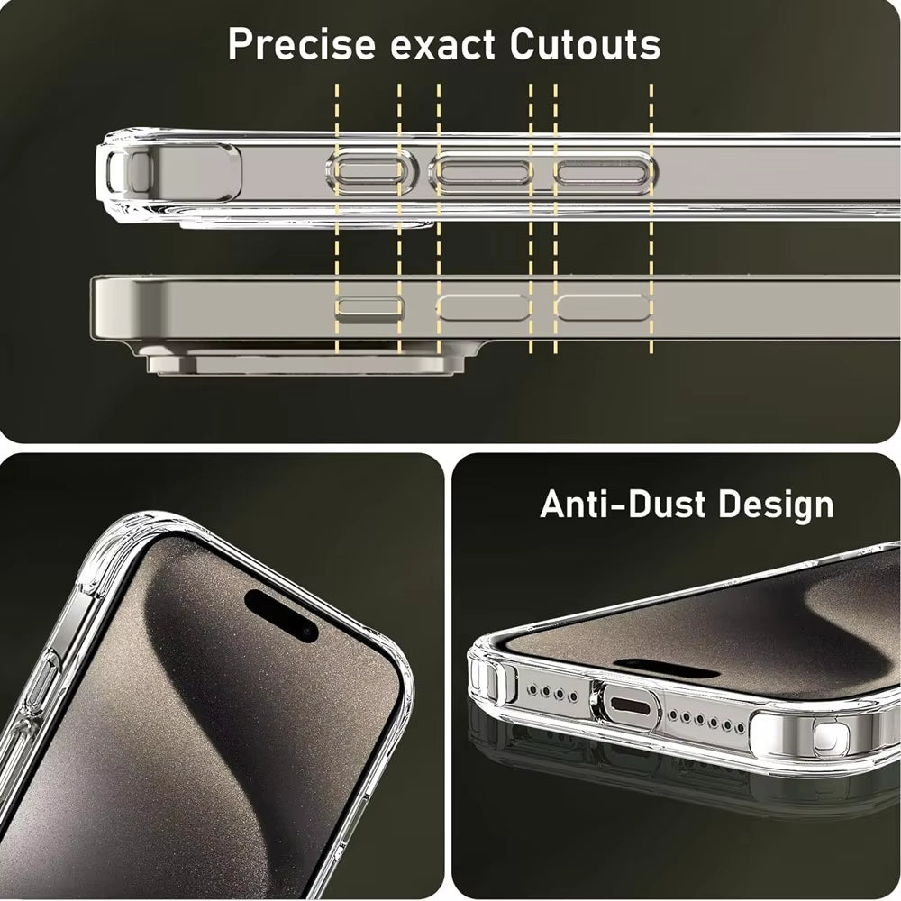 For 16 15 Pro Max Phone Case & Screen Glass for 16 15 14 13 Mini 12 11 Pro Transparent Case 16 plus Cover