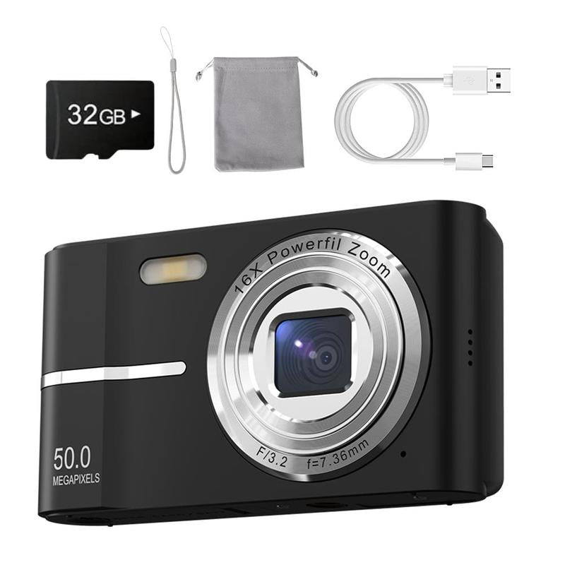 FHD 1080P Digital Camera with SD Card, 16X Digital Zoom Camera, Portable Mini Camera for Teenagers Students Boys Girls, Point and Shoot Camera for Gifts, Valentine'S Day Gift