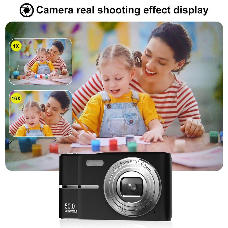 FHD 1080P Digital Camera with SD Card, 16X Digital Zoom Camera, Portable Mini Camera for Teenagers Students Boys Girls, Point and Shoot Camera for Gifts, Valentine'S Day Gift