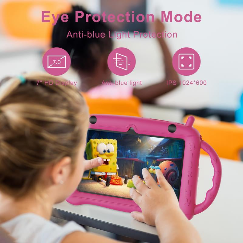 7-Inch Android Kids Tablet, 32GB ROM with Bluetooth, Wifi, GMS, Parental Controls, Dual Cameras, Shockproof Case, Education Smartphone Cellphone