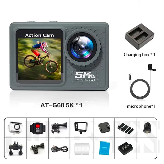 2025 New Sports Camera 5K 4K 60FPS Wifi anti Shake Dual Screen 170 ° Wide Angle 30M Waterproof Sports Camera with Remote Control