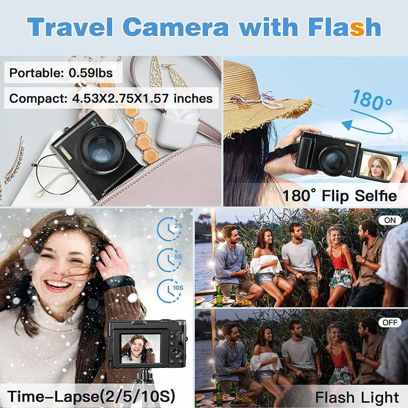 Fall 4K Digital Camera, 48MP Vlogging Camera, Compact Camera Electronics 16X Zoom Digital Camera with Flip Screen, 32G SD Card, Summer Gift, Electronics Point Shoot Cameras, Digital Camera Pictures, Portable Camera, Professional Camera