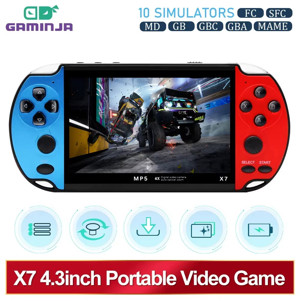 X7 4.3Inch Handheld Game Console IPS Screen Video Game Player HD Game Console Built-In 10000 Games for GBA GBC NES GBC