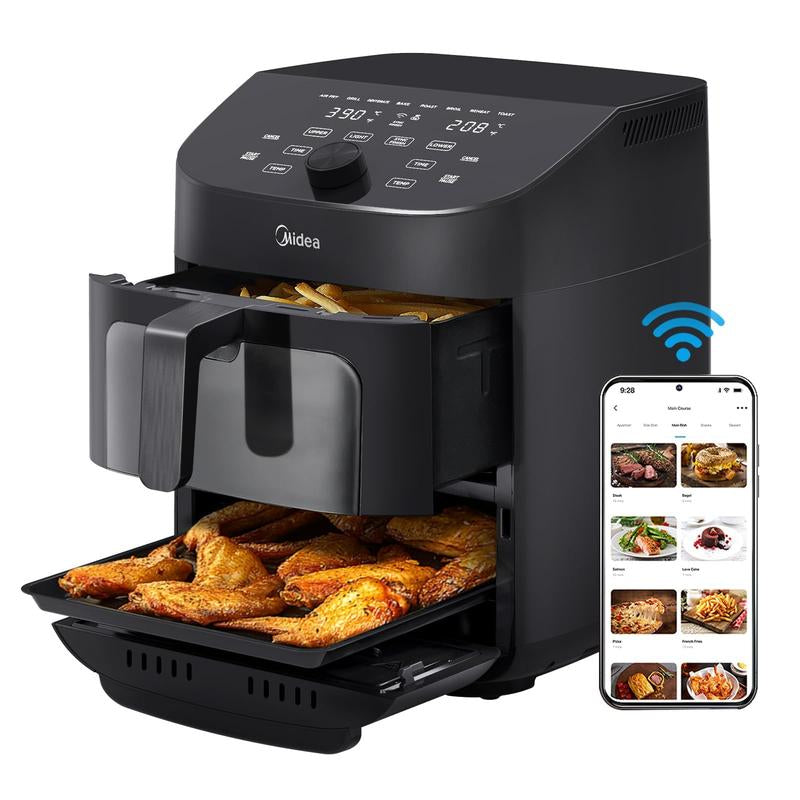 Midea 8 in 1 Dual Air Fryer 11 Quart with 2 Independent Frying Baskets , Sync Finish, Wi-Fi Connectivity & 50+ App Recipes for Family-Sized Meals