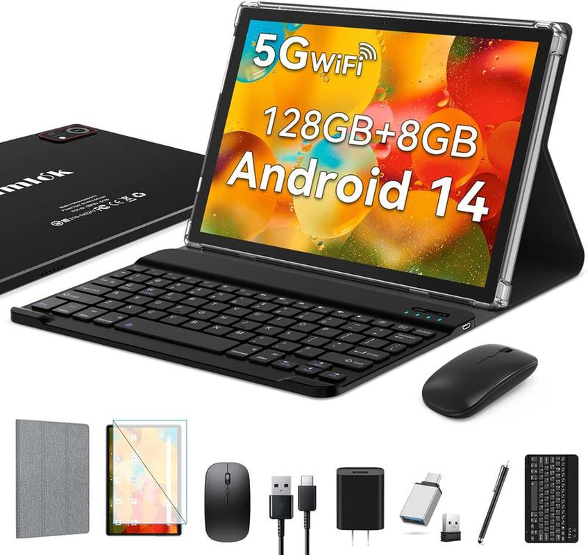 2025 Newest Tablet Android Tablets 10 Inch, 128GB ROM+8GB RAM+512GB Expandable, Octa-Core Processor, 2 in 1 Tablet with Keyboard Case Mouse, 7000Mah Battery Tablet PC, 5G Wifi, Dual Camera, BT5.0 Tablet on Sale Deal Springtok