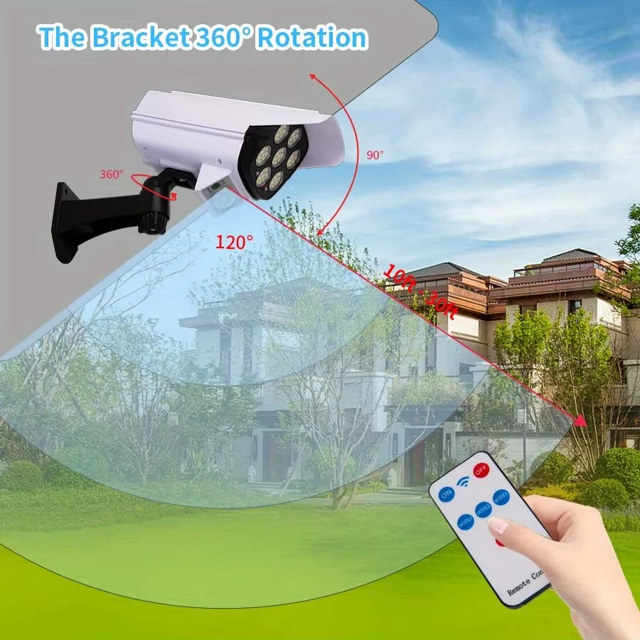 Outdoor Motion Sensor Solar Lights 77 LED Floodlight Waterproof Wireless Dummy Decoy Fake Security Camera for Porch Garden Patio