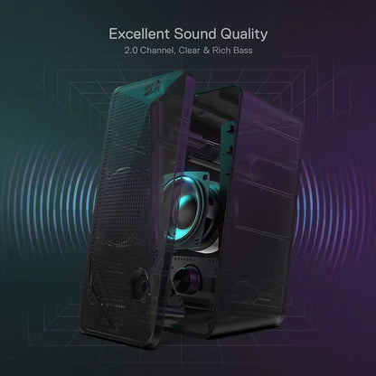 GS510 Waltz RGB Desktop Speakers, 2.0 Channel PC Computer Stereo Speaker with 4 Colorful LED Backlight Modes, Enhanced