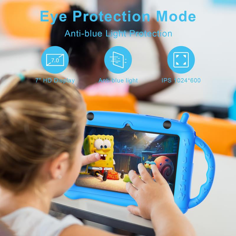 7-Inch Android Kids Tablet, 32GB ROM with Bluetooth, Wifi, GMS, Parental Controls, Dual Cameras, Shockproof Case, Education Smartphone Cellphone