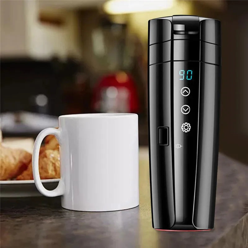 Portable Car Heating Cup Vacuum Electric Stainless Water Warmer Bottle Kettle Coffee Tea Mug LCD Display Temperature Smart Mugs