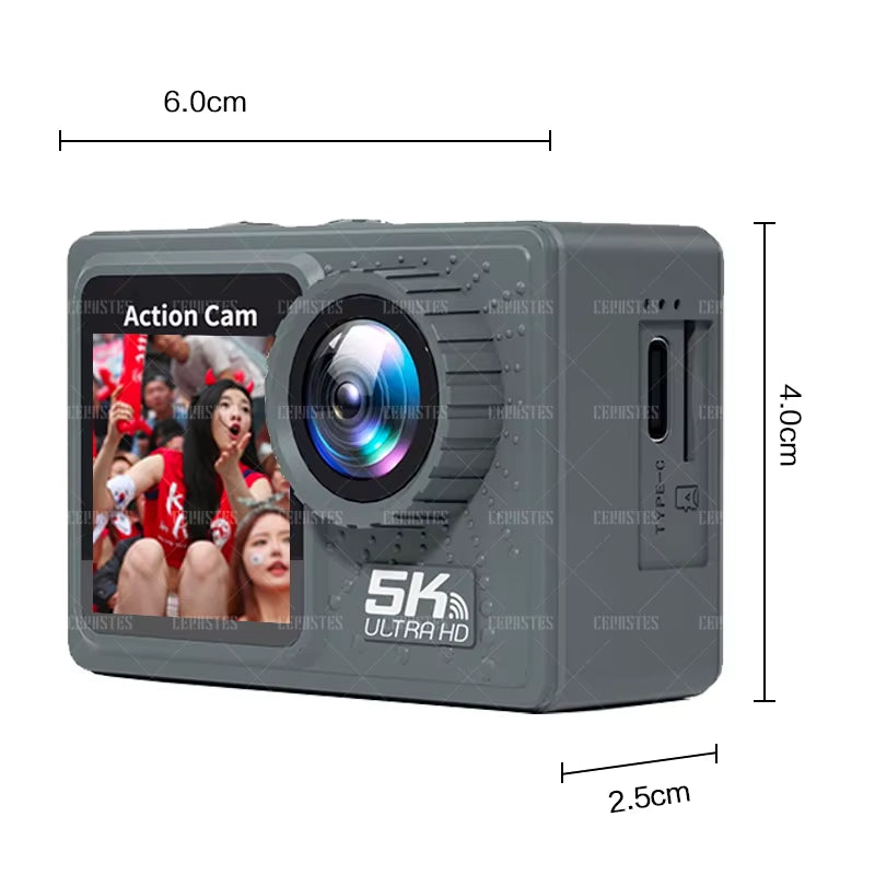 2025 New Sports Camera 5K 4K 60FPS Wifi anti Shake Dual Screen 170 ° Wide Angle 30M Waterproof Sports Camera with Remote Control