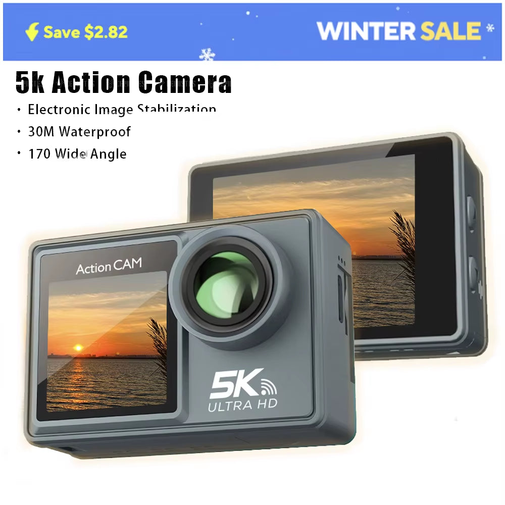 2025 New Sports Camera 5K 4K 60FPS Wifi anti Shake Dual Screen 170 ° Wide Angle 30M Waterproof Sports Camera with Remote Control