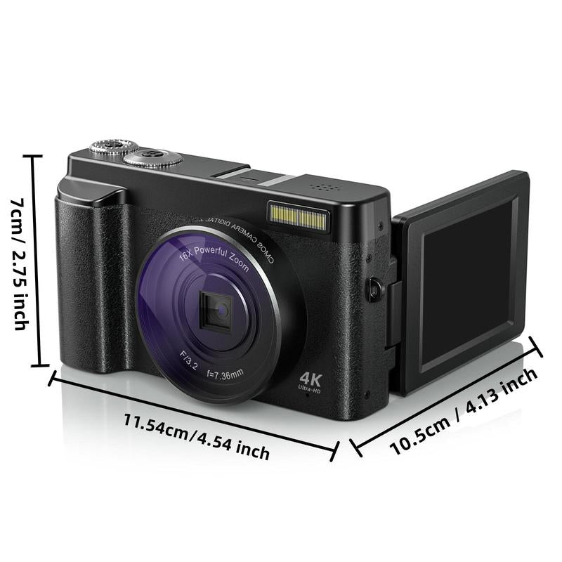 Fall 4K Digital Camera, 48MP Vlogging Camera, Compact Camera Electronics 16X Zoom Digital Camera with Flip Screen, 32G SD Card, Summer Gift, Electronics Point Shoot Cameras, Digital Camera Pictures, Portable Camera, Professional Camera