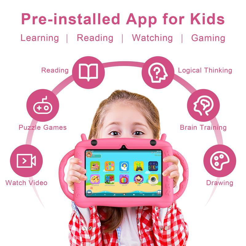 7-Inch Android Kids Tablet, 32GB ROM with Bluetooth, Wifi, GMS, Parental Controls, Dual Cameras, Shockproof Case, Education Smartphone Cellphone