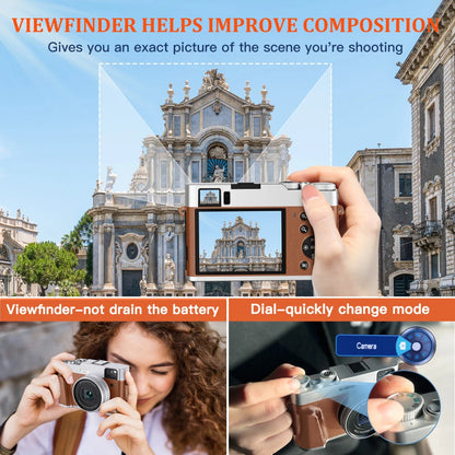 4K Digital Camera Auto Focus 48MP Vlogging Camera for Youtube and Anti-Shake Video Camera with Viewfinder Flash & Dial (Brown)