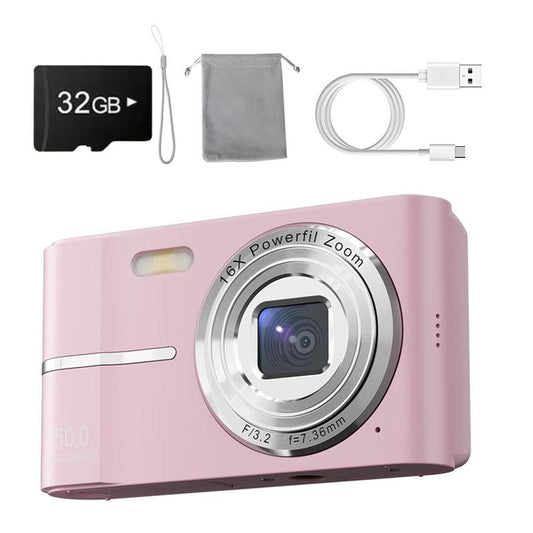 FHD 1080P Digital Camera with SD Card, 16X Digital Zoom Camera, Portable Mini Camera for Teenagers Students Boys Girls, Point and Shoot Camera for Gifts, Valentine'S Day Gift