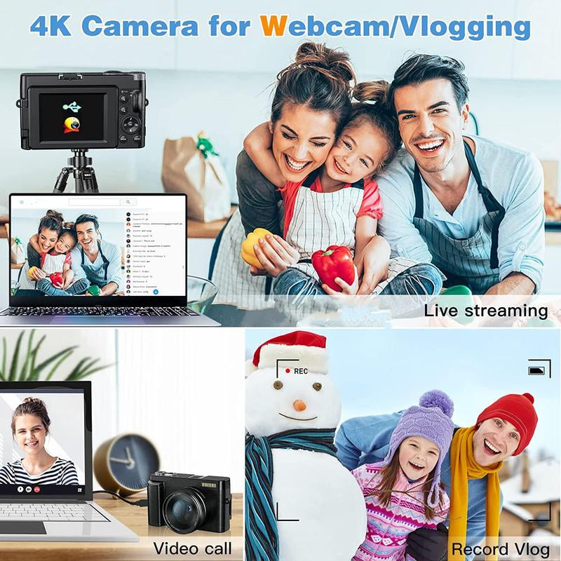Fall 4K Digital Camera, 48MP Vlogging Camera, Compact Camera Electronics 16X Zoom Digital Camera with Flip Screen, 32G SD Card, Summer Gift, Electronics Point Shoot Cameras, Digital Camera Pictures, Portable Camera, Professional Camera