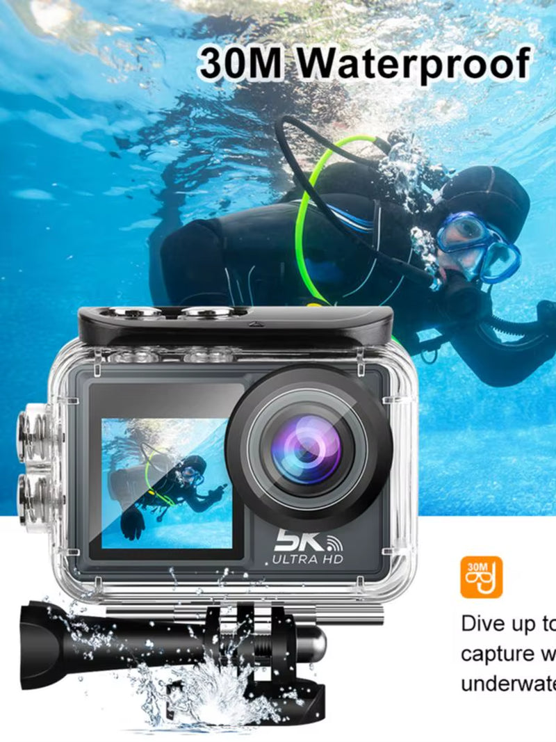 2025 New Sports Camera 5K 4K 60FPS Wifi anti Shake Dual Screen 170 ° Wide Angle 30M Waterproof Sports Camera with Remote Control