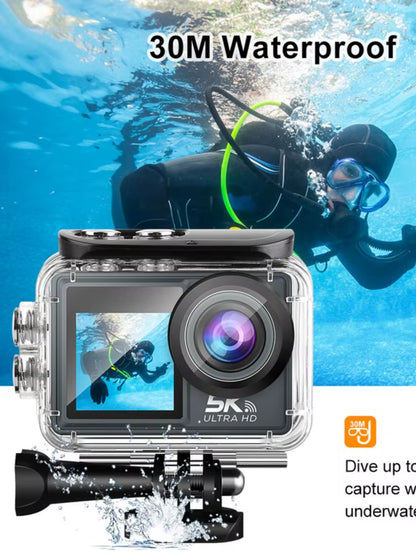 2025 New Sports Camera 5K 4K 60FPS Wifi anti Shake Dual Screen 170 ° Wide Angle 30M Waterproof Sports Camera with Remote Control
