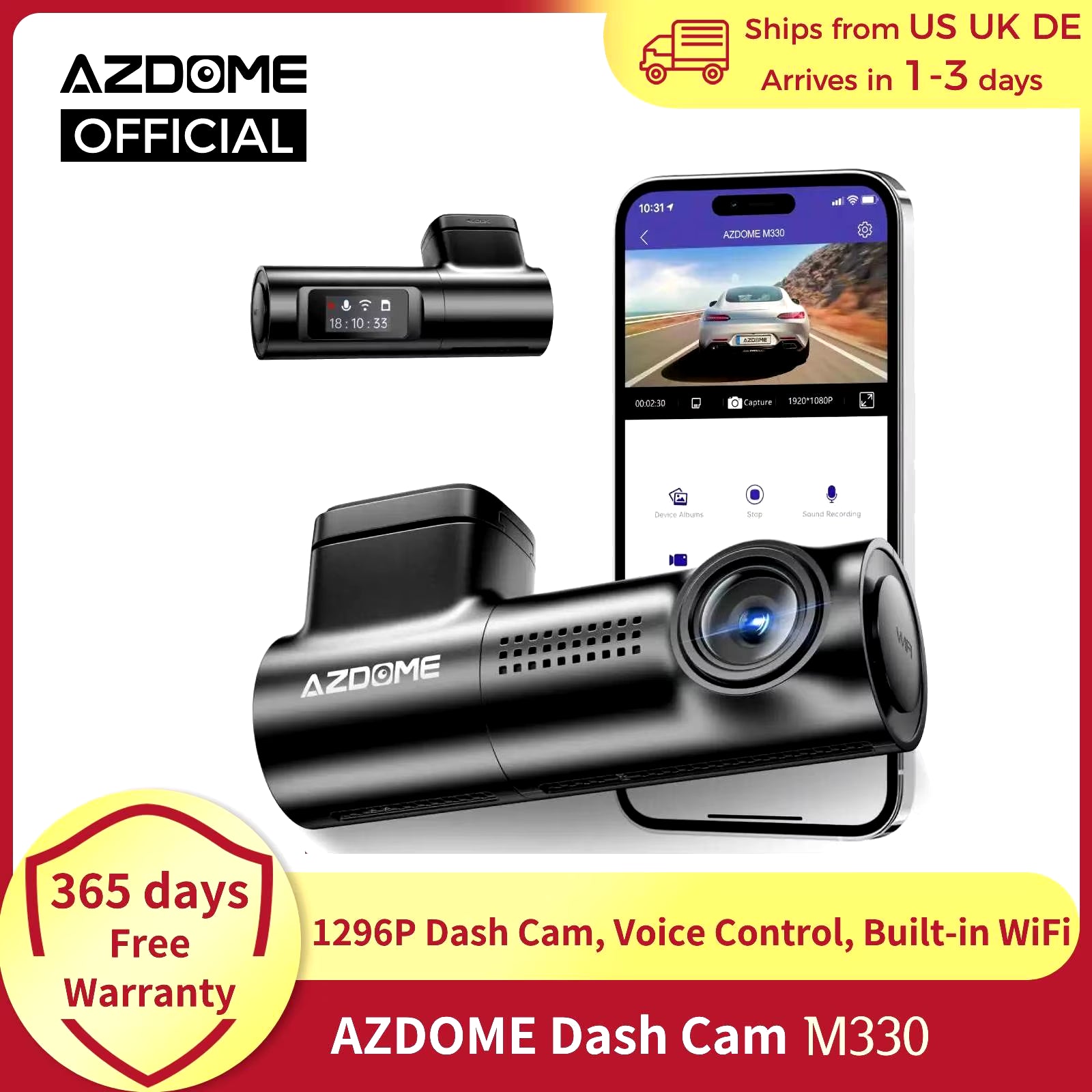 M330 Car DVR 1296P Dash Cam Smart Voice Control Wifi Free APP G-Sensor Emergency Record Parking Monitor Loop Recording