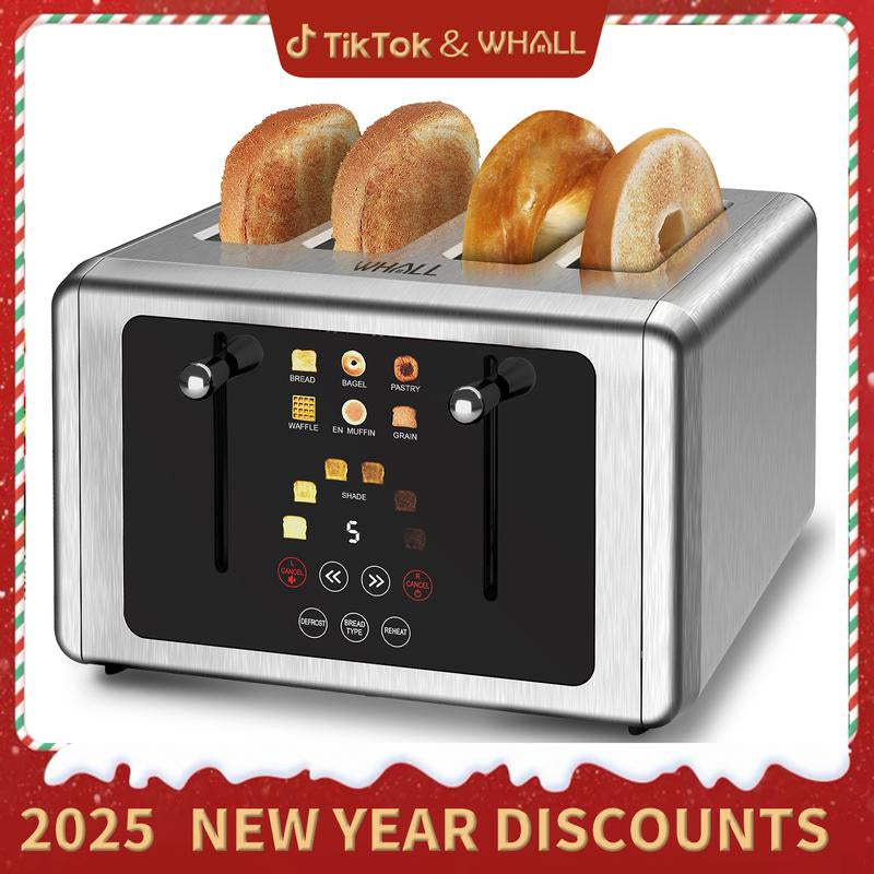 WHALL 2&4 Slice Toaster with Stainless Steel Digital Timer Toaster with Sound Function,Smart Extra Wide Slots Toaster with Bagel, Cancel, Defrost, 6 Bread Types & 6 Shade Settings .