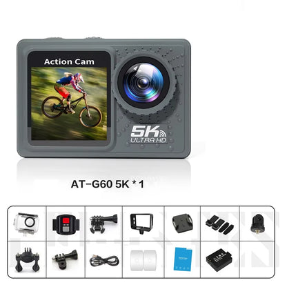 2025 New Sports Camera 5K 4K 60FPS Wifi anti Shake Dual Screen 170 ° Wide Angle 30M Waterproof Sports Camera with Remote Control