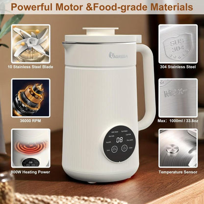 IAGREEA Automatic Nuts Milk Maker, Plug and Play 1000ML Milk Maker, Multifunctional Juicer for Coffee, Grain and Juice, Kitchen Juicer, Household Kitchen Appliances, Juicing Machine, Juice Maker, Juice Dispenser, Home Essentials, Habit Appliance